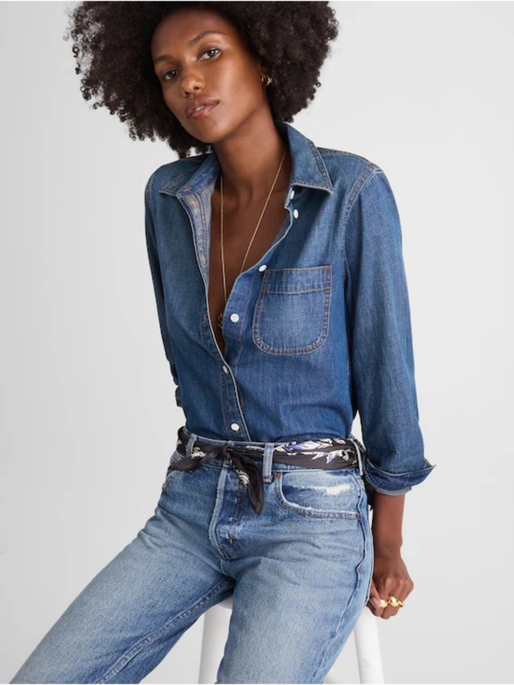 NWT Madewell Tuckable Denim Shirt in Greendale Wash, size XL